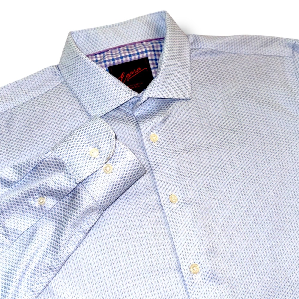Egara‎ Mens Slim Fit Stretch Non Iron Dress Shirt Light Blue Micro Print XL